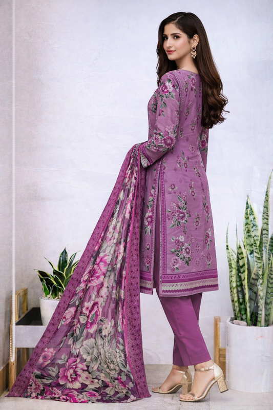 Bin Saeed Premium Lawn Collection – 3 Piece Unstitched Digital Printed Suit (D-7313A)
