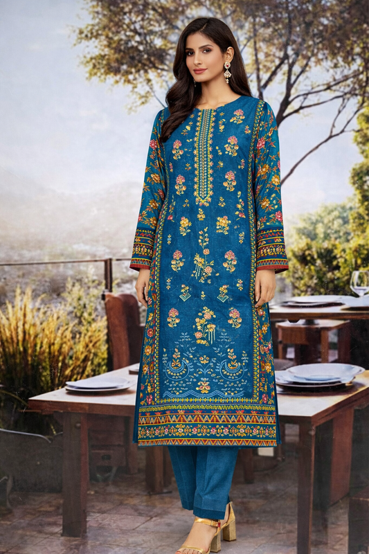 Bin Saeed Cotton Premium Collection – 3 Piece Unstitched Digital Printed Suit (D-7350B)