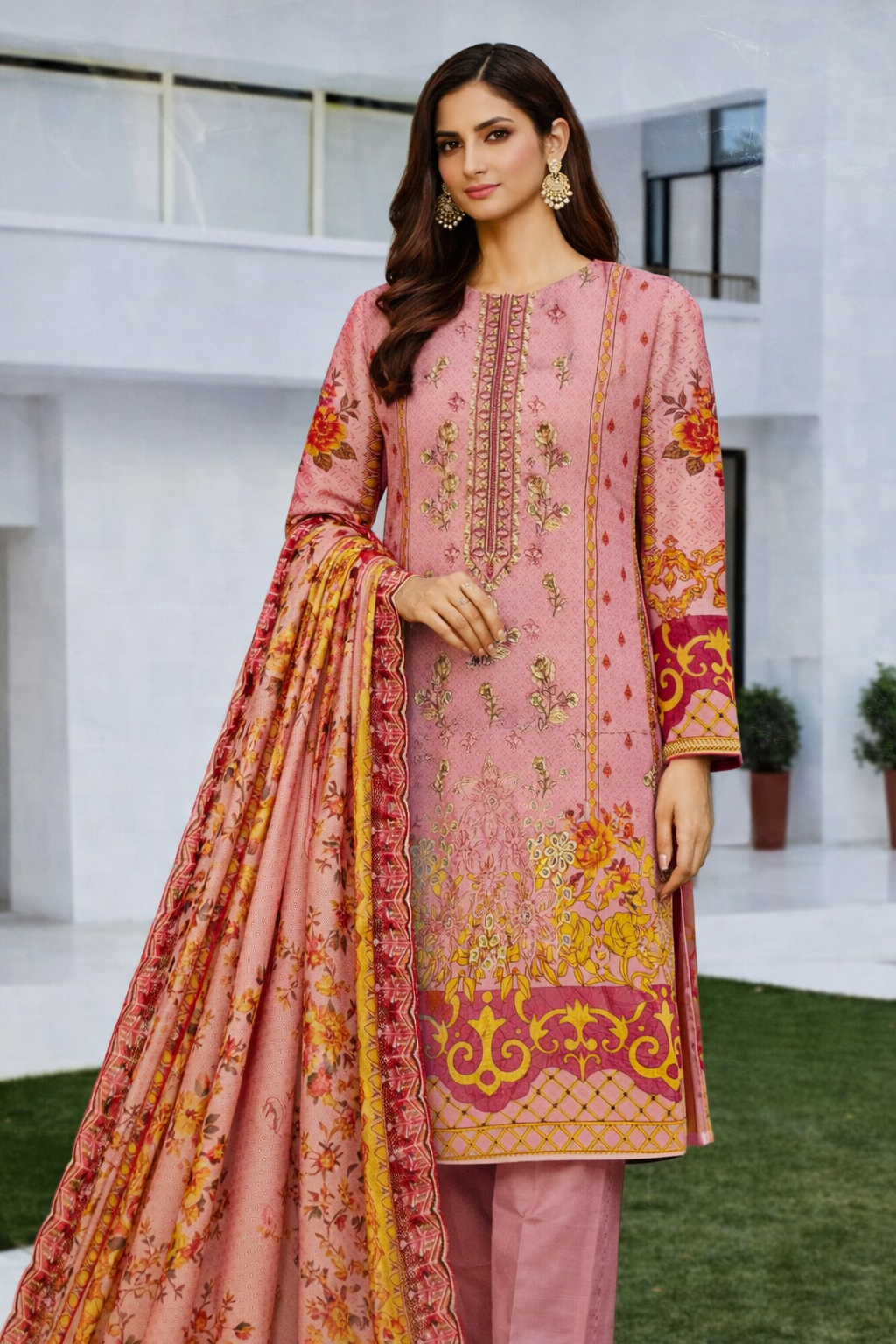 Bin Saeed Premium Cotton Three-Piece Suit – Digital Printed