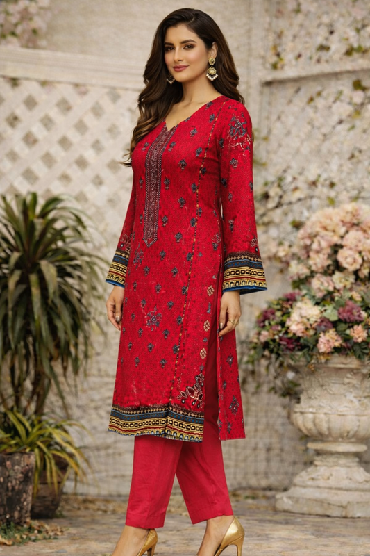 Bin Saeed Luxury Cotton Digital Printed 3-Piece Suit with Embroidered Front & Fancy Dupatta