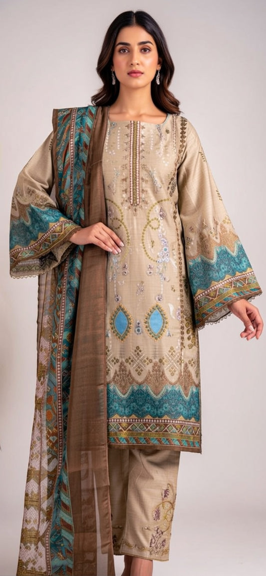 Naj Noor E Azal Embroidered Lawn – 3 PCS Unstitched Suit  (D-8647-B)