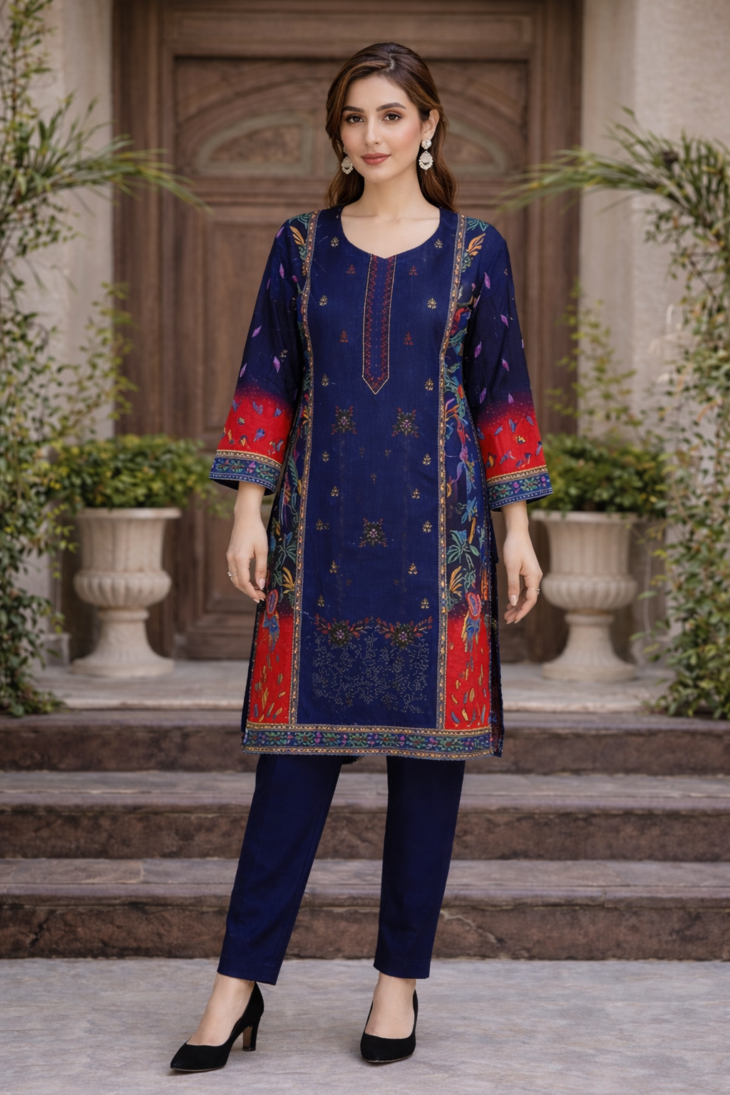 Naj Noor E Azal Embroidered Lawn Royal Blue D-605-A – 3 PCS Unstitched Suit