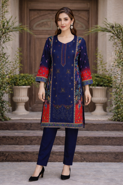 Naj Noor E Azal Embroidered Lawn Royal Blue D-605-A – 3 PCS Unstitched Suit