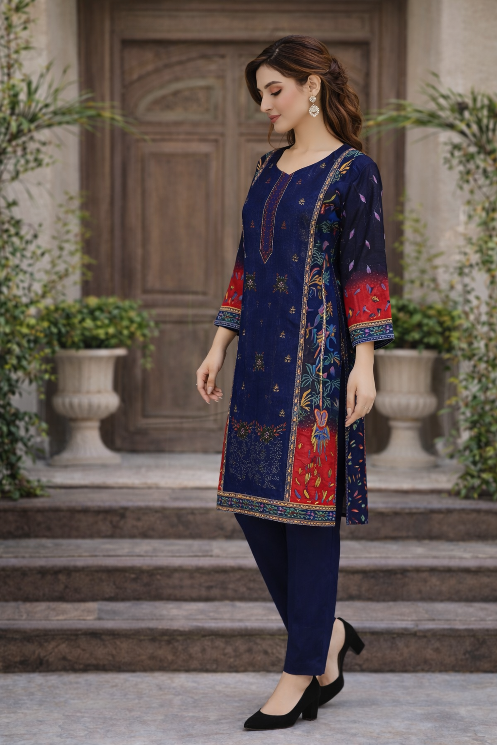 Naj Noor E Azal Embroidered Lawn Royal Blue D-605-A – 3 PCS Unstitched Suit