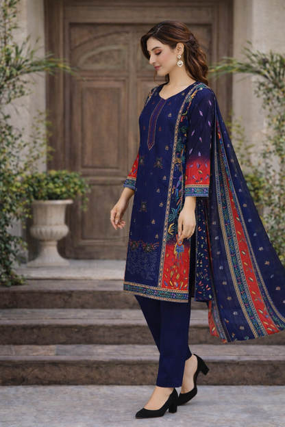 Naj Noor E Azal Embroidered Lawn Royal Blue D-605-A – 3 PCS Unstitched Suit