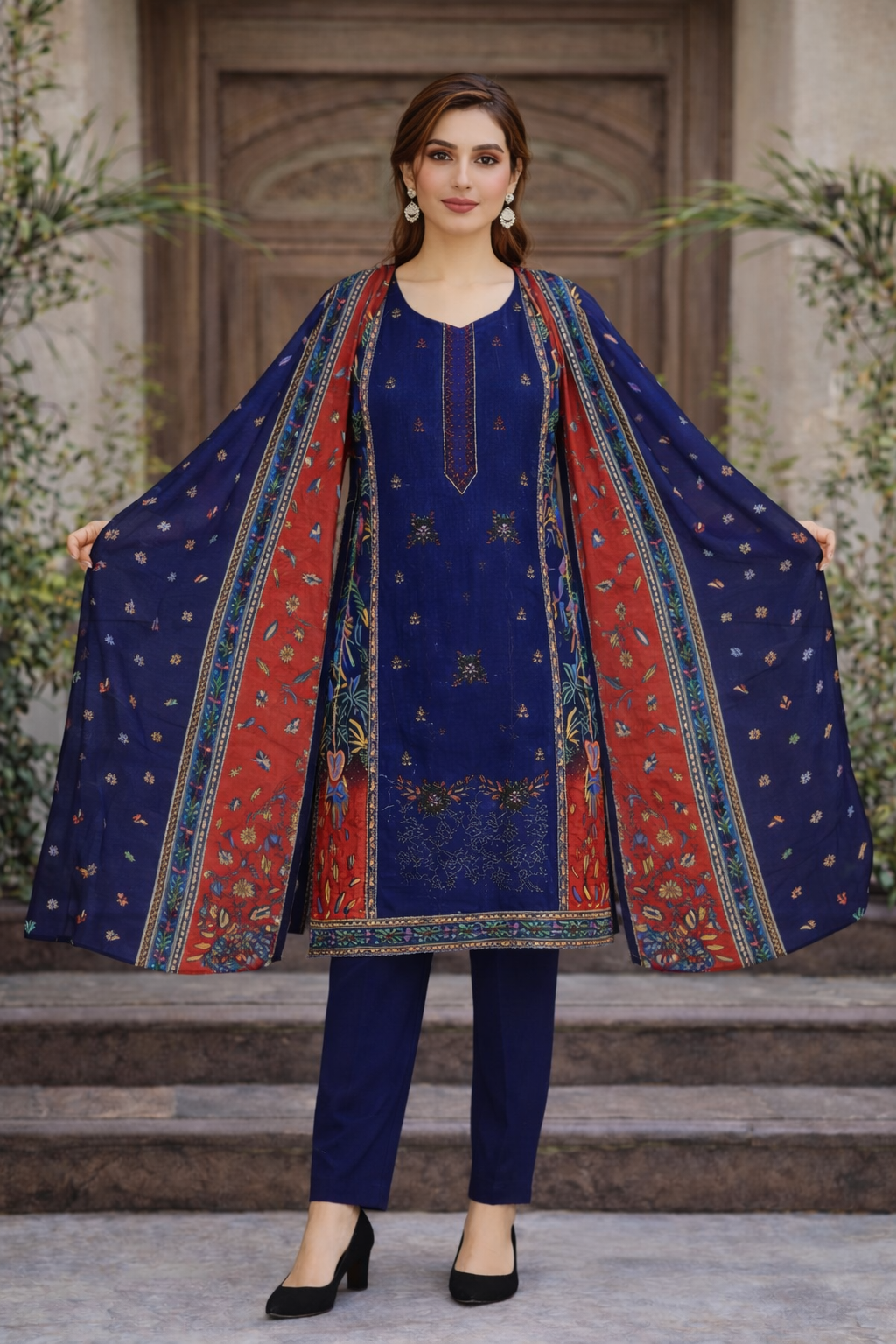Naj Noor E Azal Embroidered Lawn Royal Blue D-605-A – 3 PCS Unstitched Suit