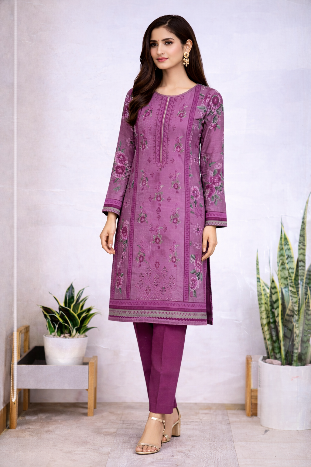 Bin Saeed Premium Lawn Collection – 3 Piece Unstitched Digital Printed Suit (D-7313A)