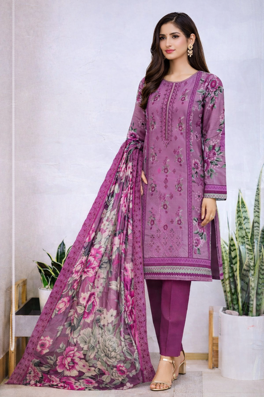Bin Saeed Premium Lawn Collection – 3 Piece Unstitched Digital Printed Suit (D-7313A)