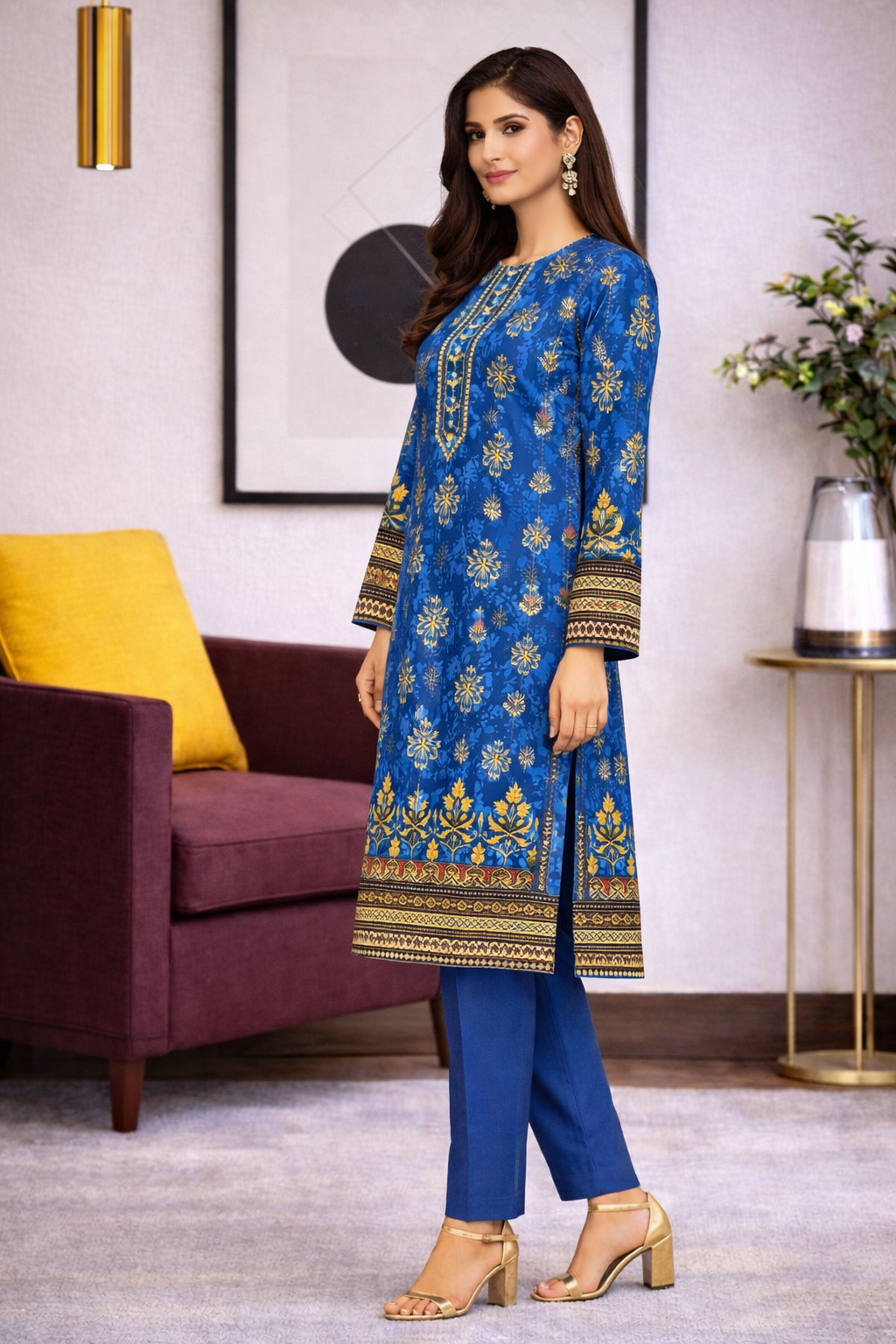 Bin Saeed Premium Lawn Collection – 3 Piece Unstitched Digital Printed Suit (D-7322B)