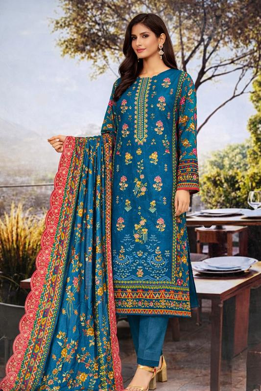 Bin Saeed Cotton Premium Collection – 3 Piece Unstitched Digital Printed Suit (D-7350B)