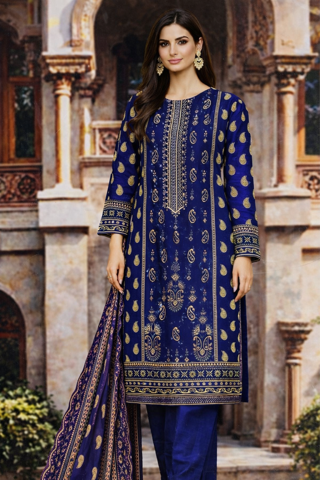 Bin Saeed Cotton Premium Collection D-7336B – 3 PCS Unstitched Suit