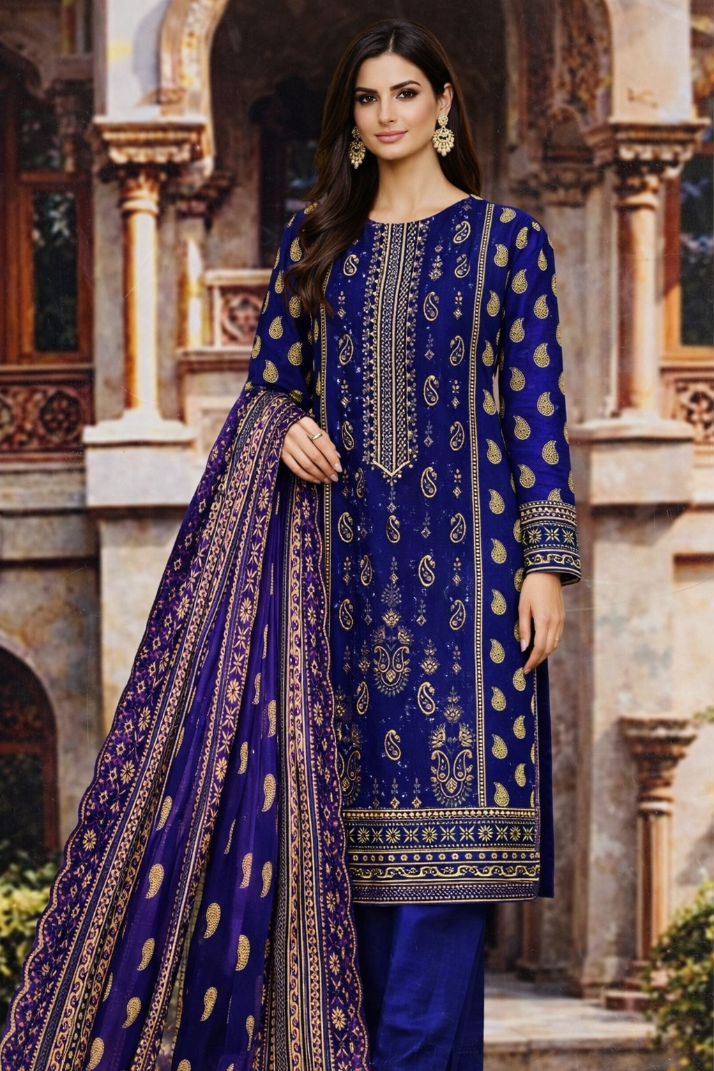 Bin Saeed Cotton Premium Collection – 3 Piece Unstitched Digital Printed Suit (D-7336B)