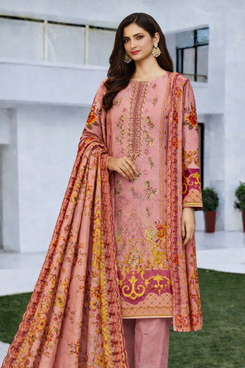 Bin Saeed Premium Cotton Three-Piece Suit – Digital Printed