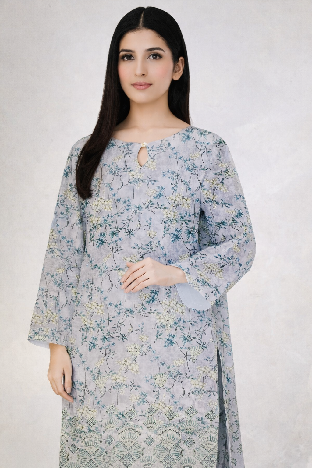 Baroque AZ Collection – 3 Piece Premium Unstitched Cotton Suit with Chikankari & Laser Cutwork