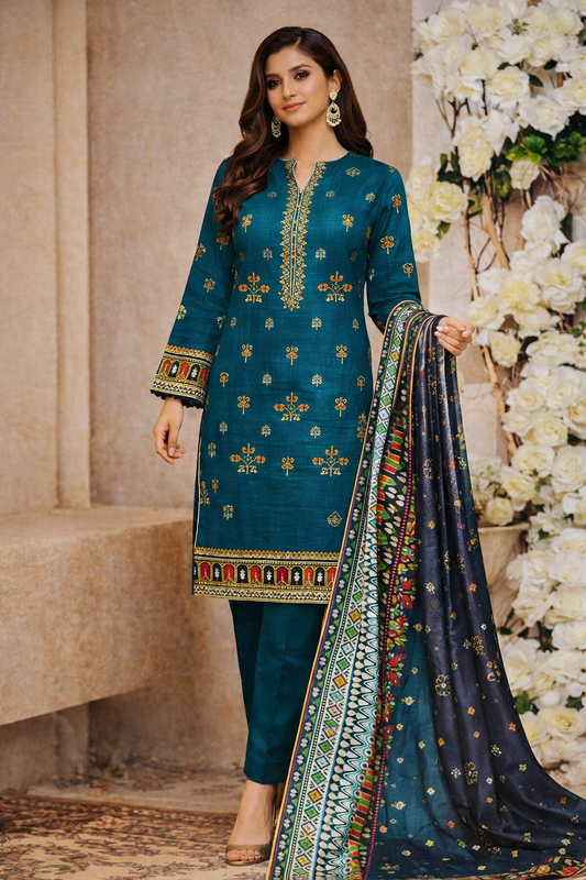 Bin Saeed Luxury Cotton Digital Printed 3-Piece Suit with Sequence Embroidered&nbsp;