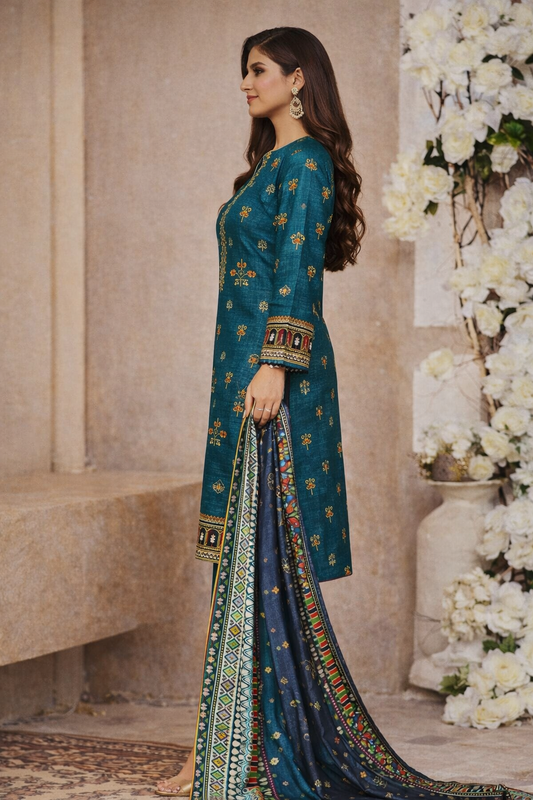 Bin Saeed Luxury Cotton Digital Printed 3-Piece Suit with Sequence Embroidered&nbsp;
